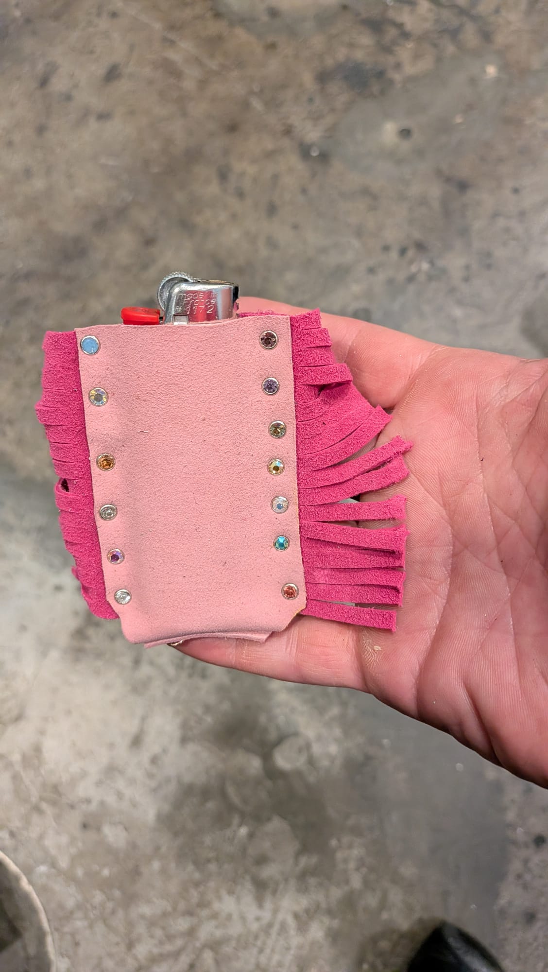 Pink Fringe Leather Lighter Pouch