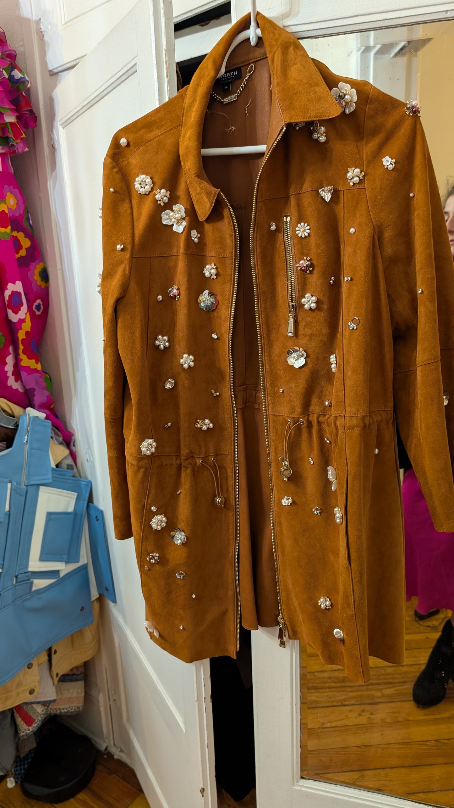 Vintage embellished suede zip-up jacket, boho western style