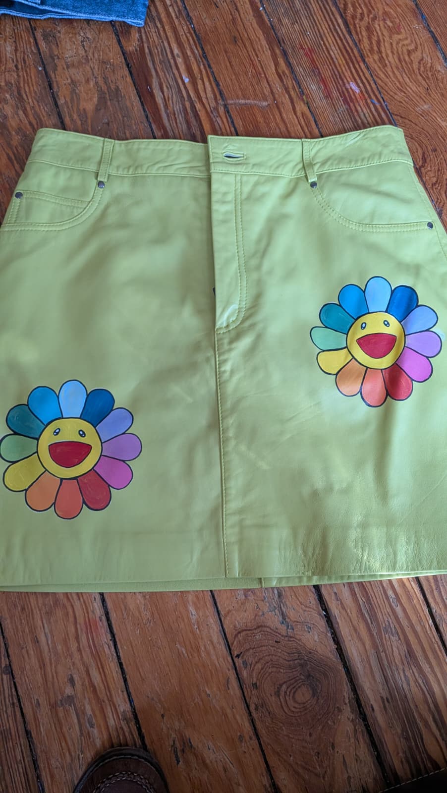 Murakami Flowers Walker Baker Leather Skirt