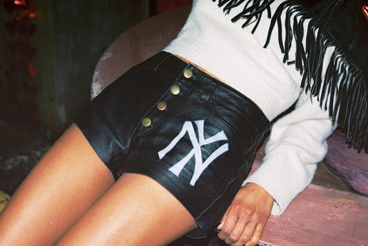 - Vintage Leather NY Shorts Handpainted - Small