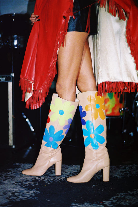 Leather Boots With Hand Painted Flowers