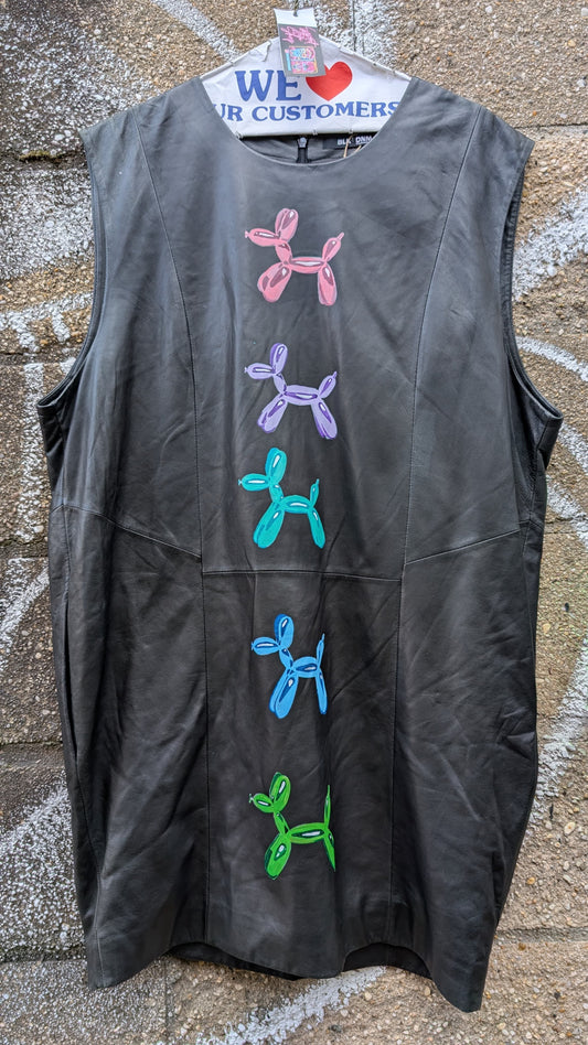 Hand-painted balloon dog leather dress by Revised Leather