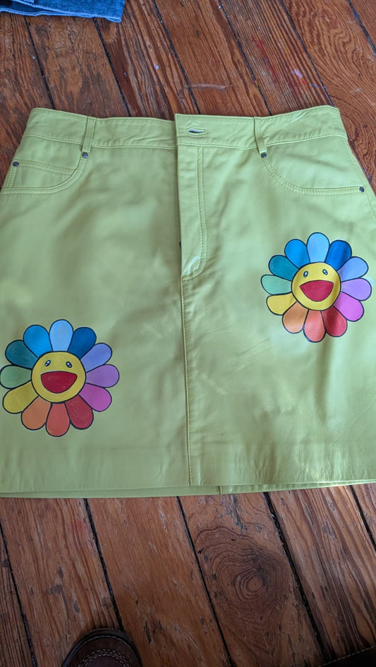 Murakami Flowers Walker Baker Leather Skirt