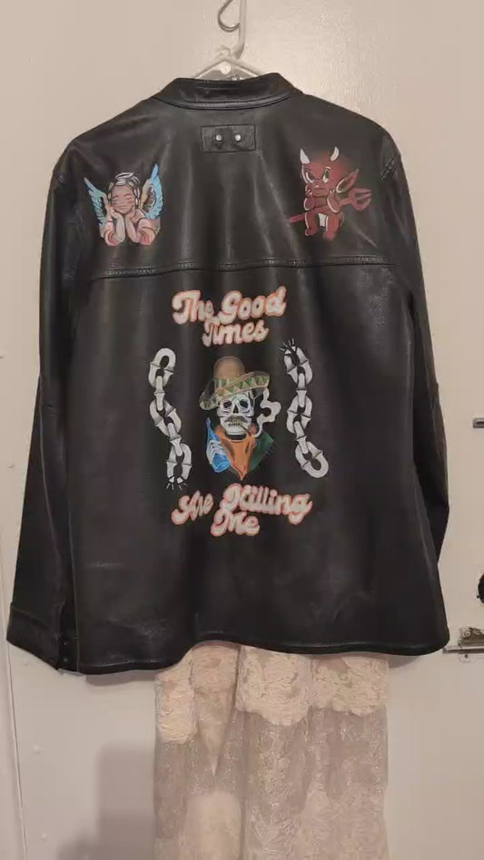 Alexander Wang Oversized Snap Button 100% Leather Shirt - Handpainted Leather - Large