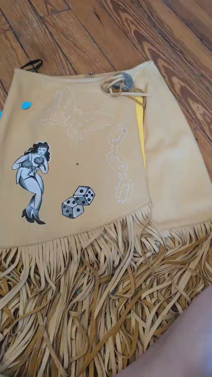 Yellow Leather Fringe Skirt Black and White Pin-Up