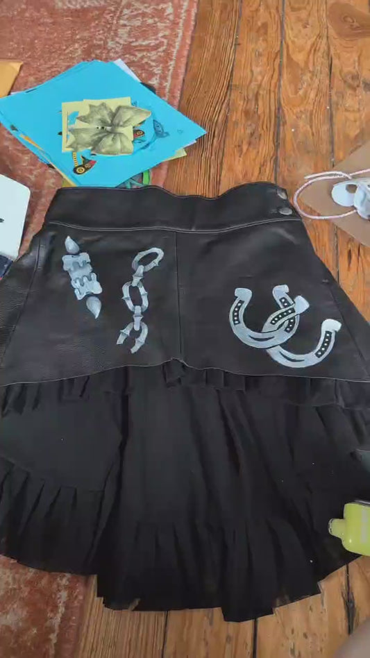 Tattoo Black Leather Skirt