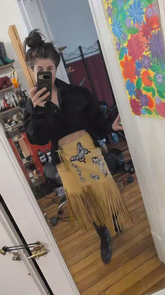 Yellow Leather Fringe Skirt Black and White Pin-Up